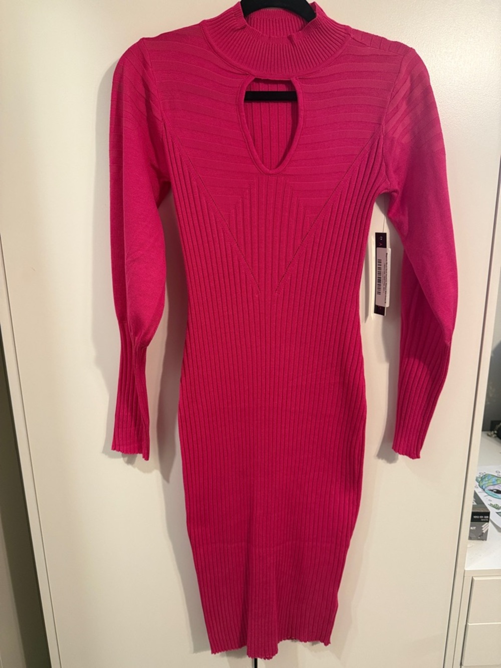 Almost Famous Hot Pink Ribbed Keyhole Bodycon Midi Dress